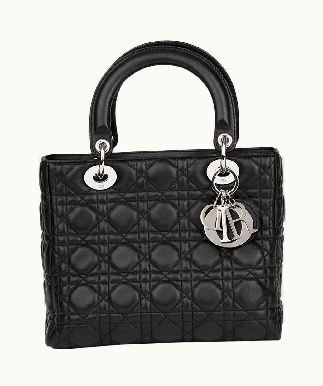 Dior 2008 Christian Dior Black Quilted Lambskin Lady Dior Mm
