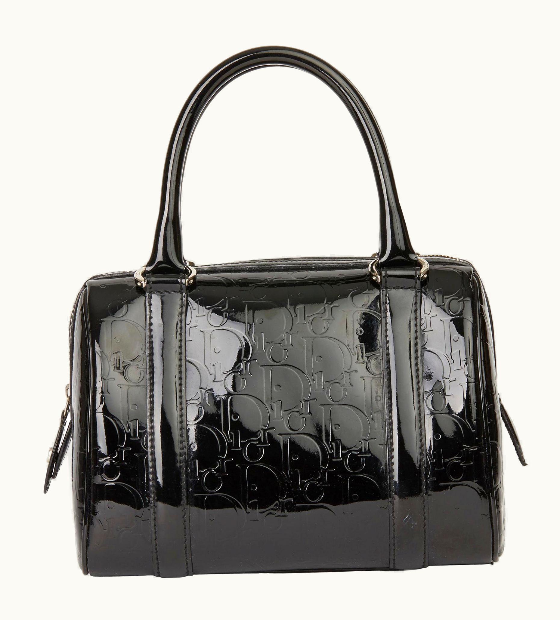 Dior 2008 Christian Dior Black Monogram Patent Leather Boston 20cm