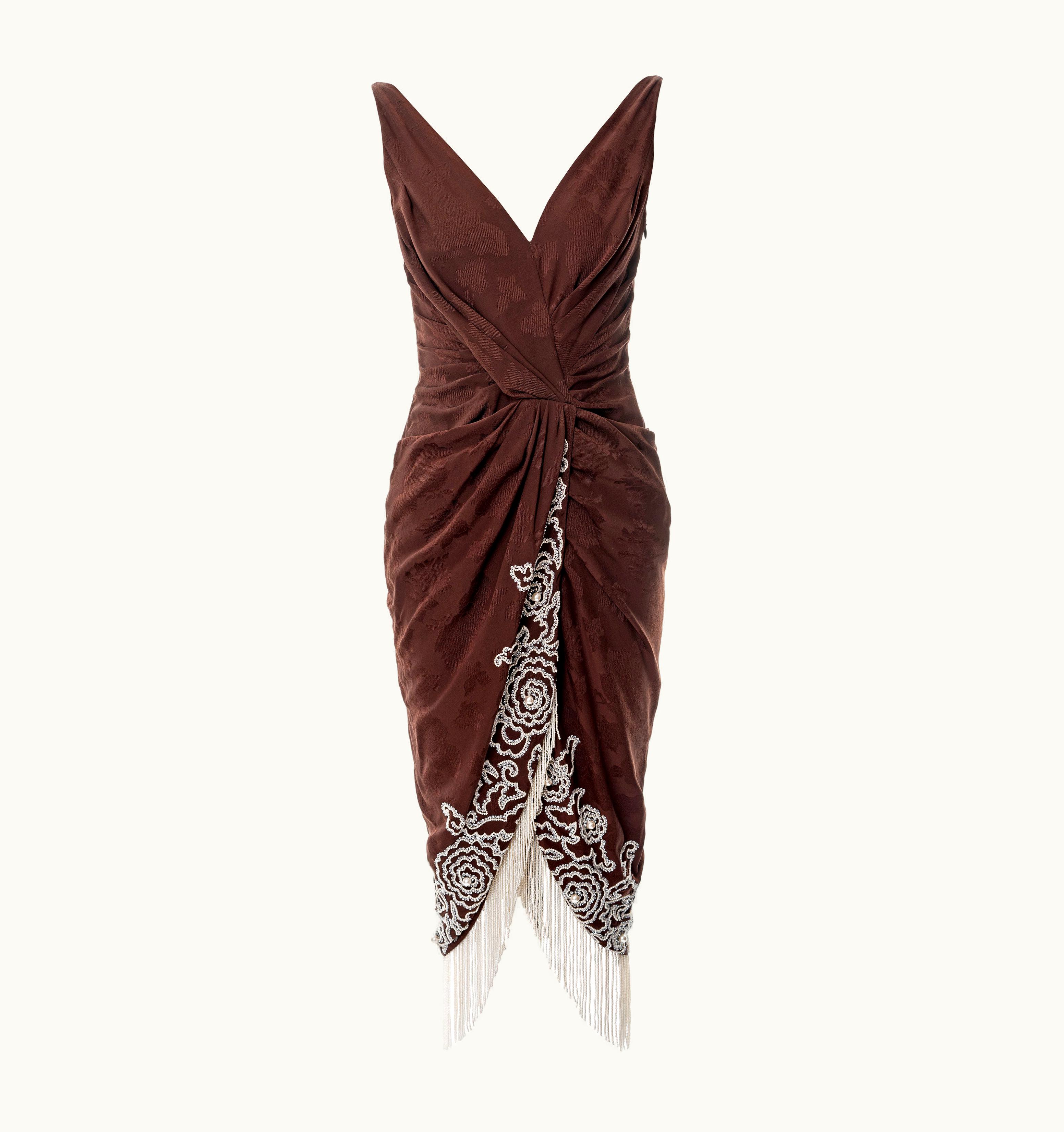 Dior Christian Dior By John Galliano Pearl Beaded Brown Silk Cocktail Dress, S/S 2008