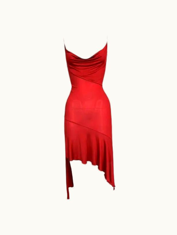 Dior AW 2000 Christian Dior John Galliano Red Silk Asymmetrical Mini Dress