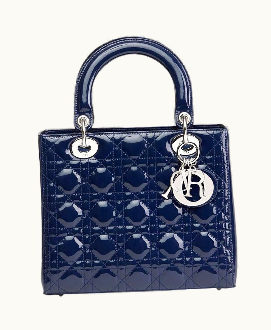 Dior 2009 Christian Dior Sapphire Blue Quilted Patent Leather Medium Lady Dior