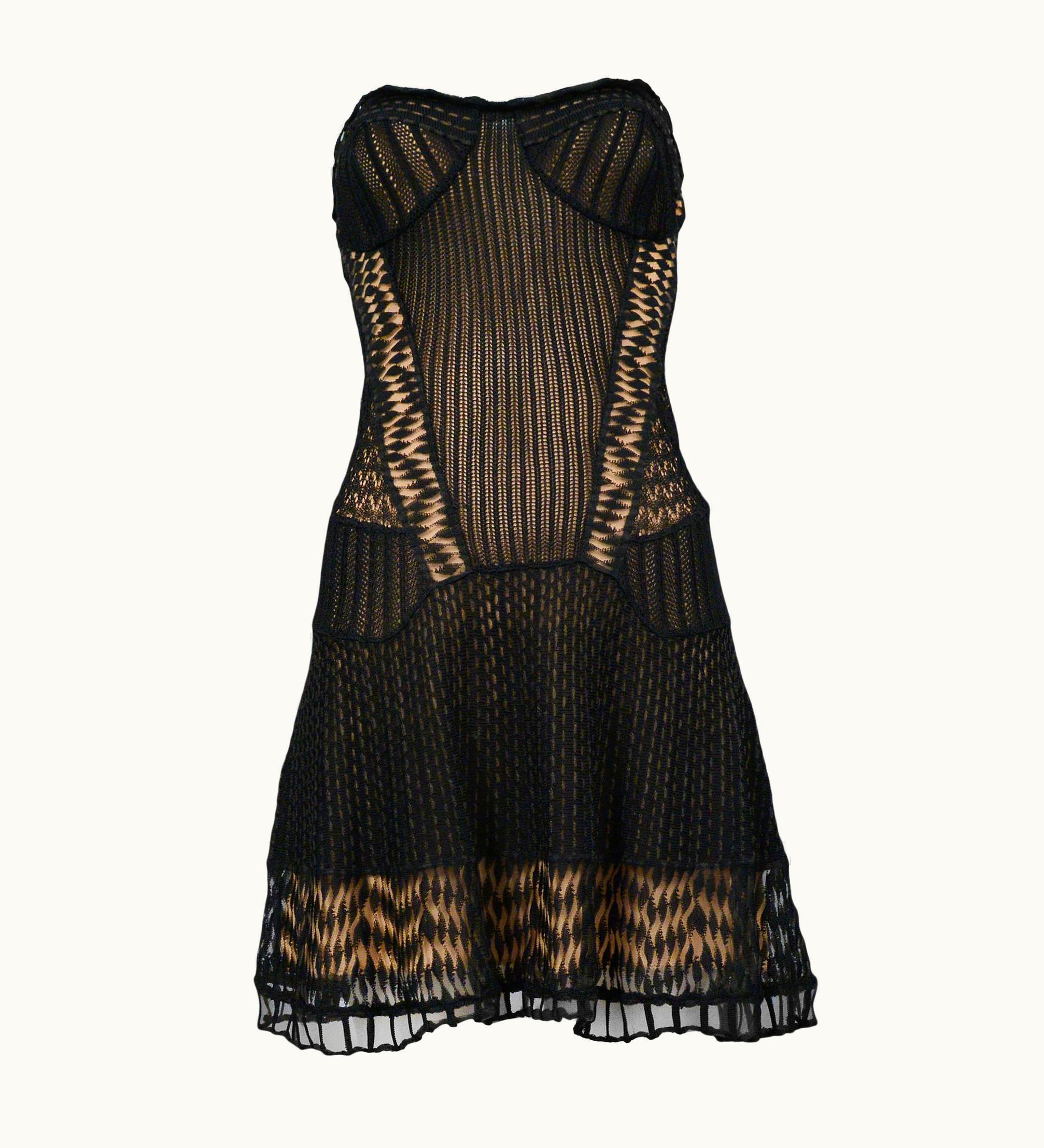 Dior Christian Dior By John Galliano Black & Nude Knit Strapless Dress 2009
