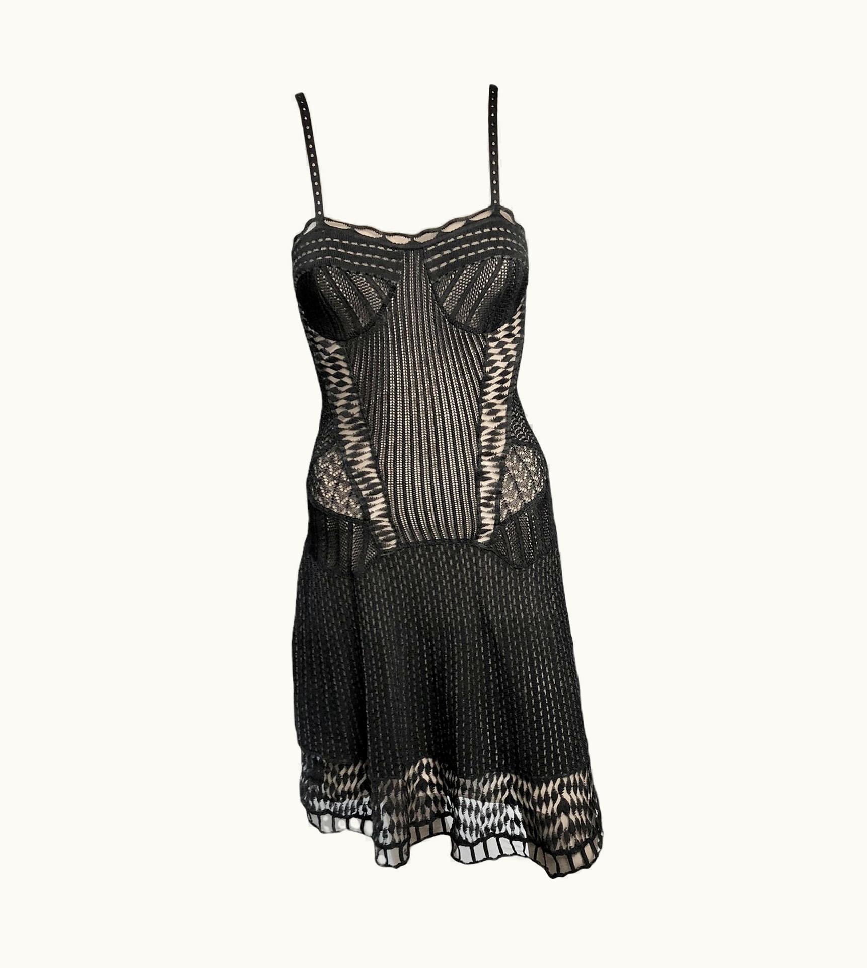 Dior Christian Dior By John Galliano S/S 2009 Bustier Sheer Lace Knit Black Dress