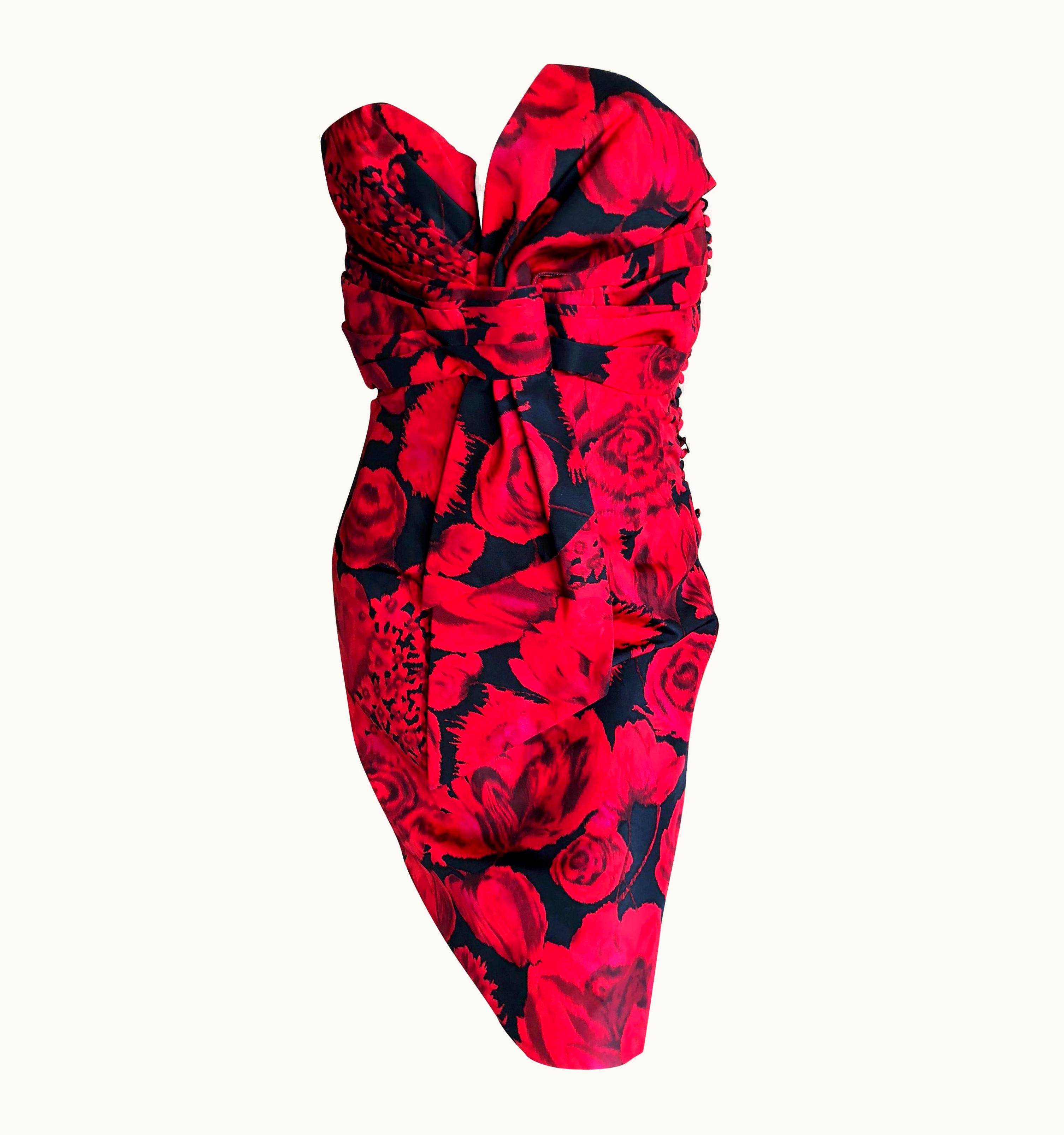 Dior Christian Dior By John Galliano Red Floral Strapless Dress, Pre Fall 2009