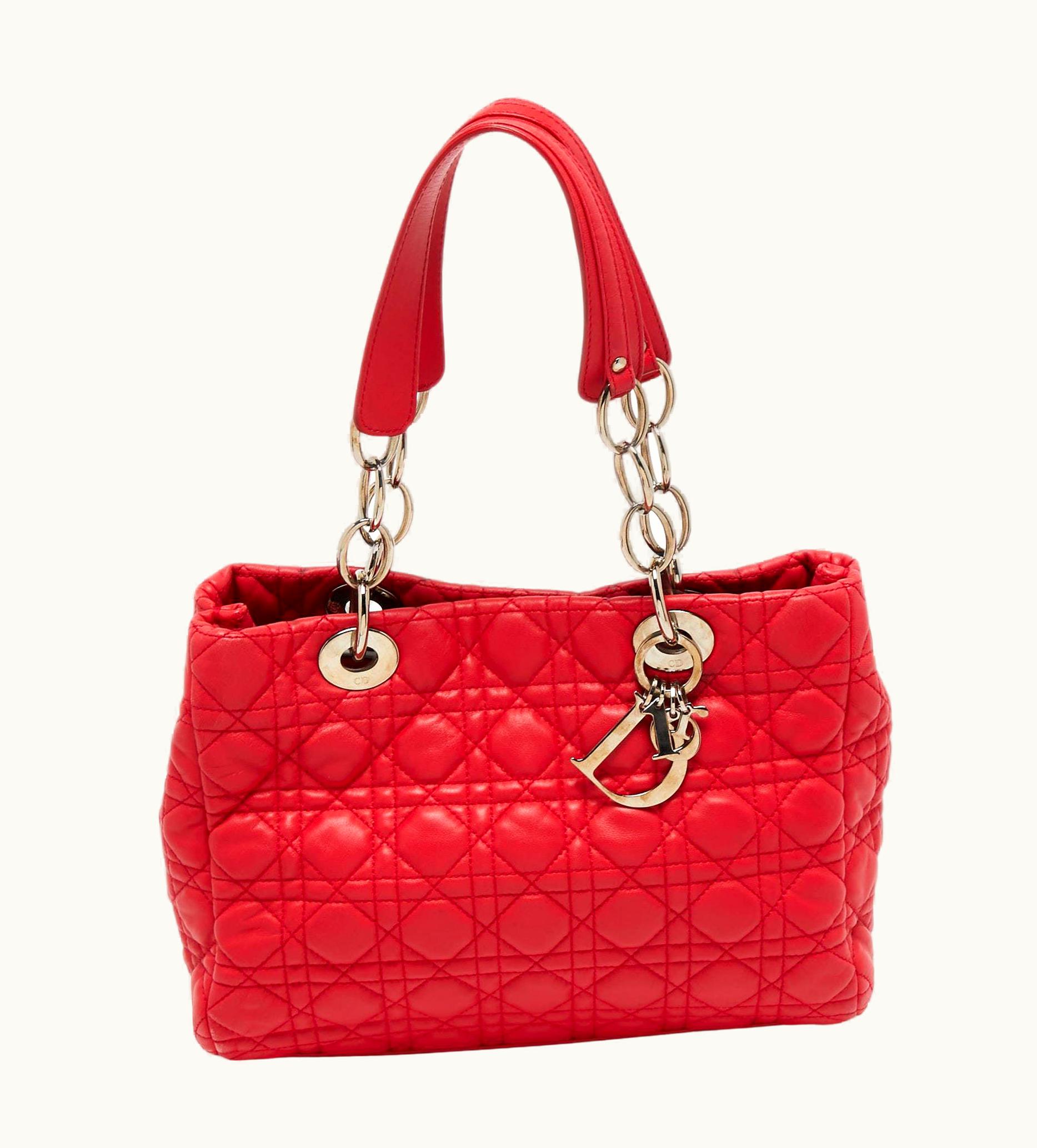 Dior Dior Red Quilted Leather Lady Dior Tote