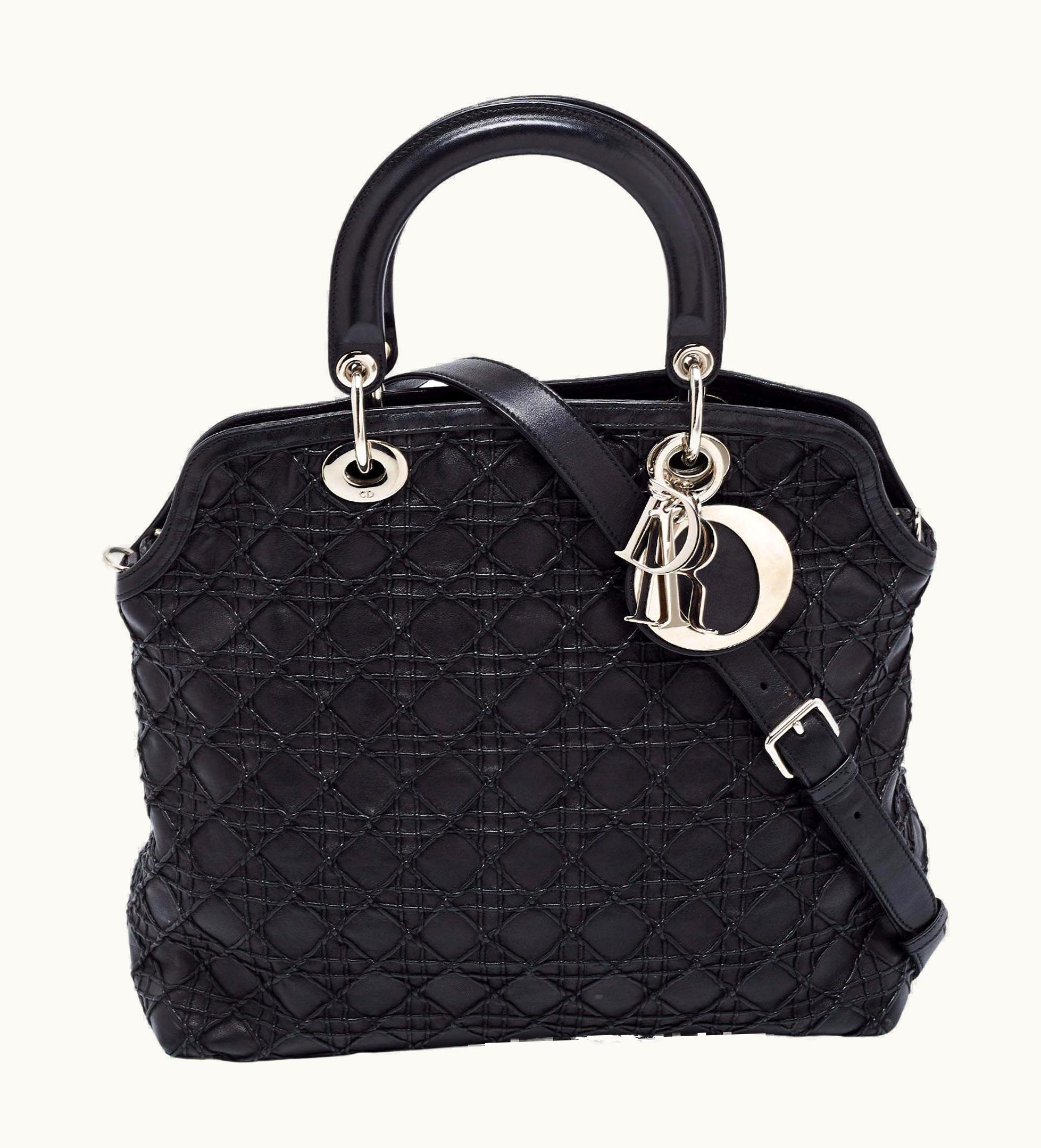 Dior Dior Black Cannage Leather Lady Dior Tote