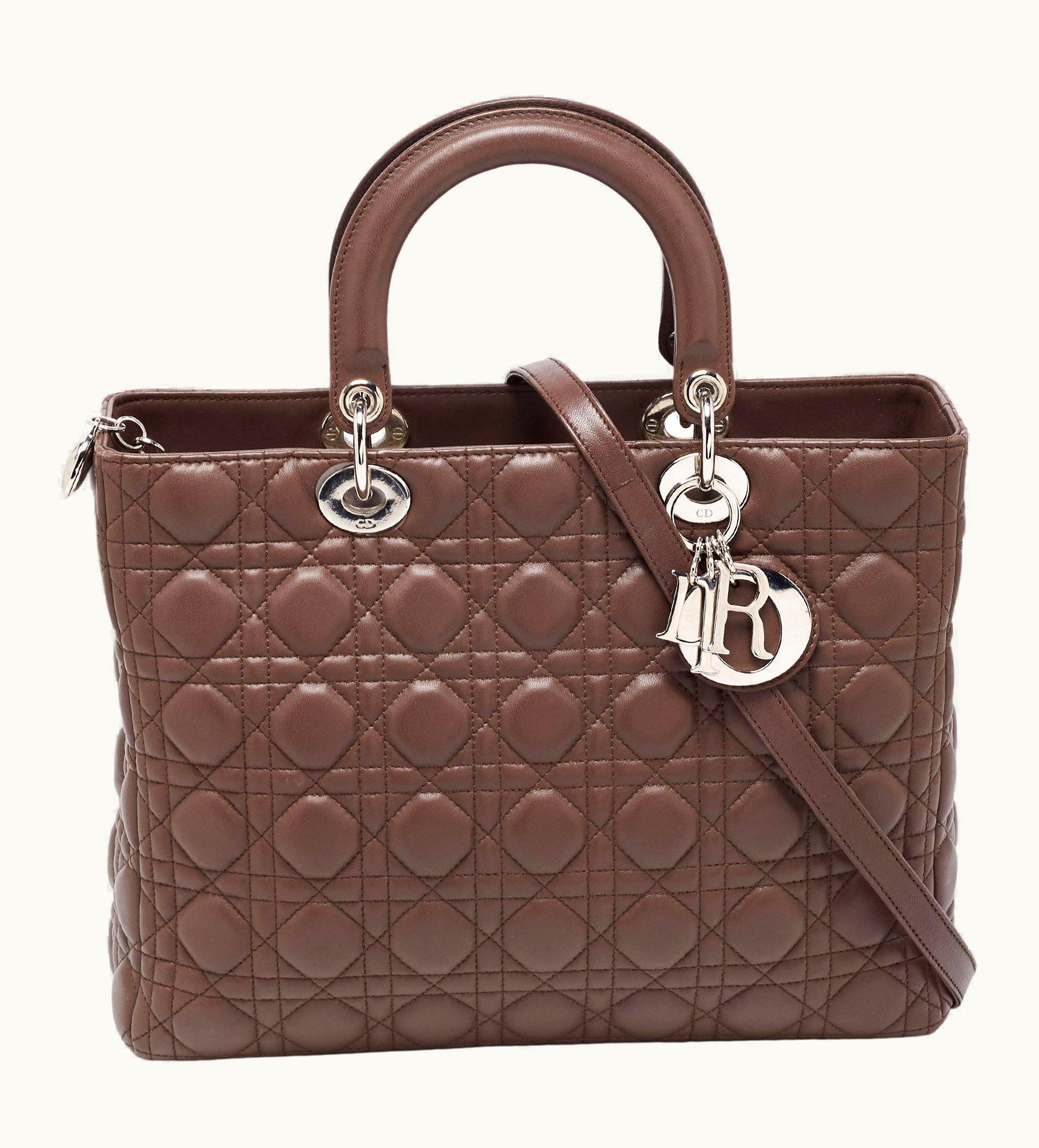 Dior Dior Brown Cannage Leather Large Lady Dior Tote UZ0571101