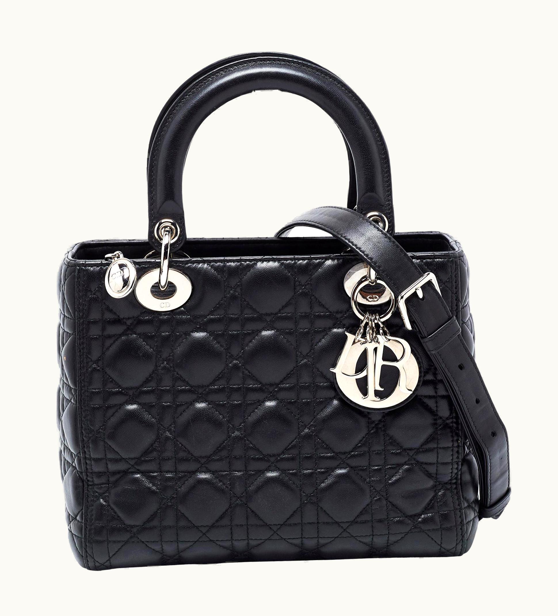 Dior Dior Black Cannage Leather Medium Lady Dior Tote