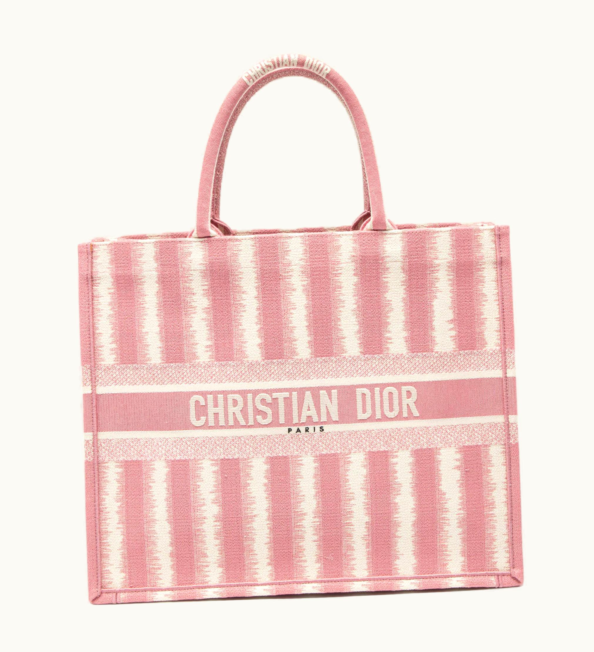 Dior Dior Pink/White Oblique Embroidery Canvas D-Stripe Book Tote