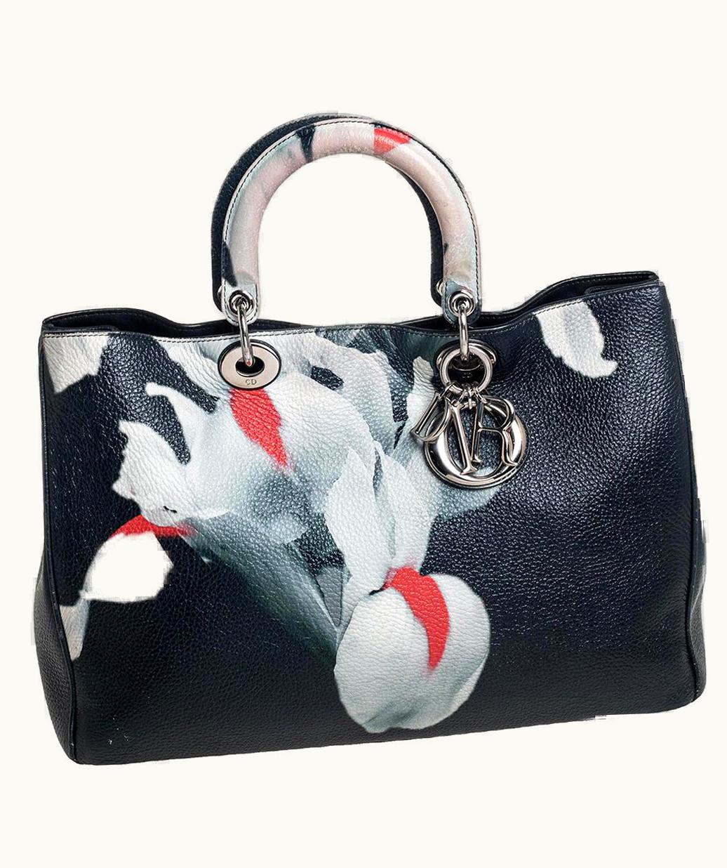 Dior Dior Teal Green Flower Print Leather Large Diorissimo Shopper Tote