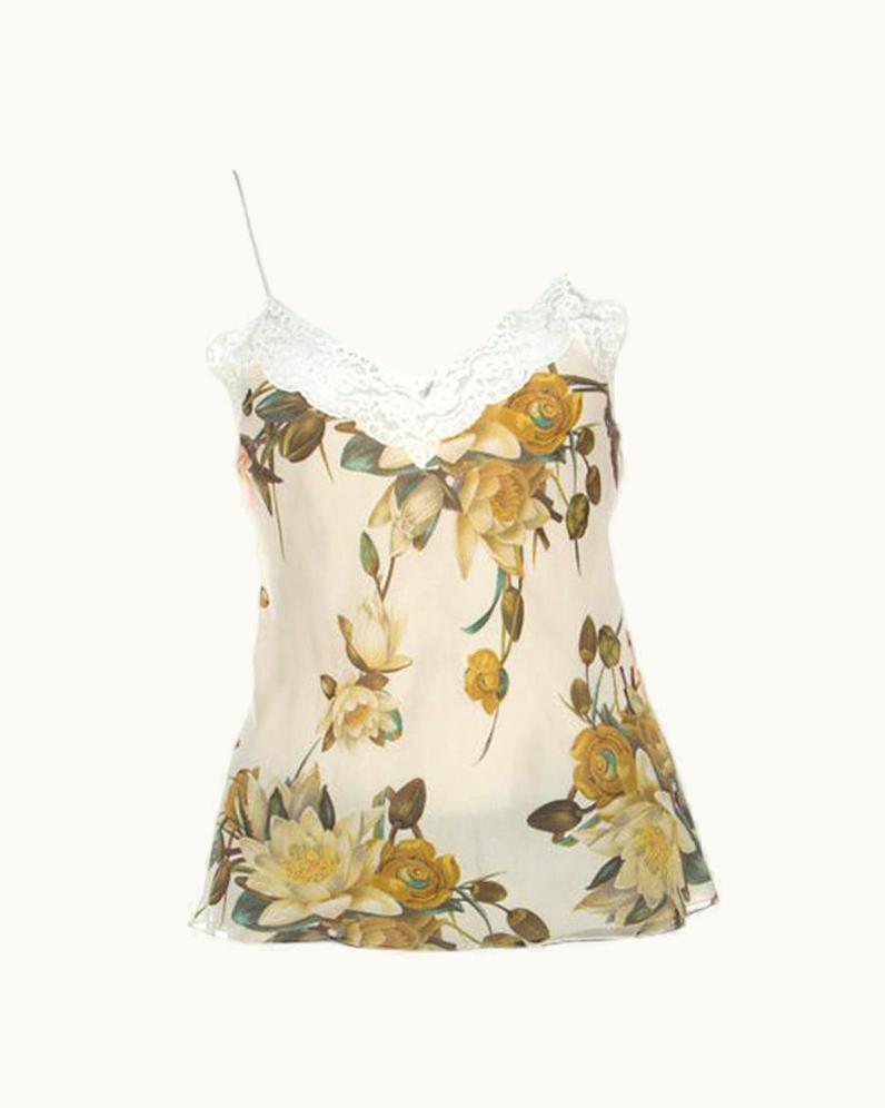 Dior Christian Dior Beige Floral Silk Lace Trim Camisole Top
