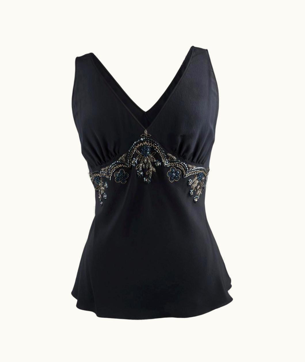 Dior Christian Dior Top Embellished Empire Waist Navy Silk Fits