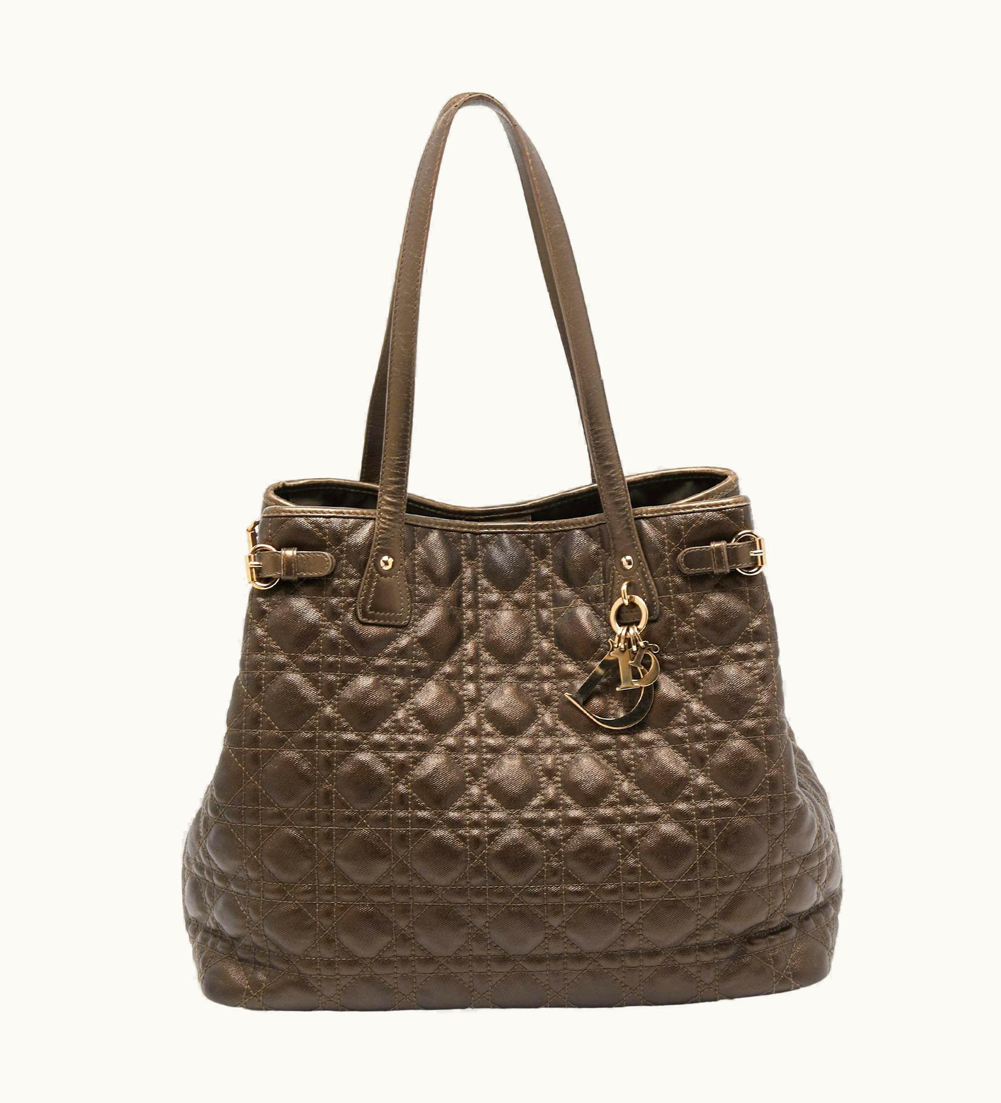 Dior Dior Metallic Brown Cannage Coated Canvas And Leather Panarea Tote