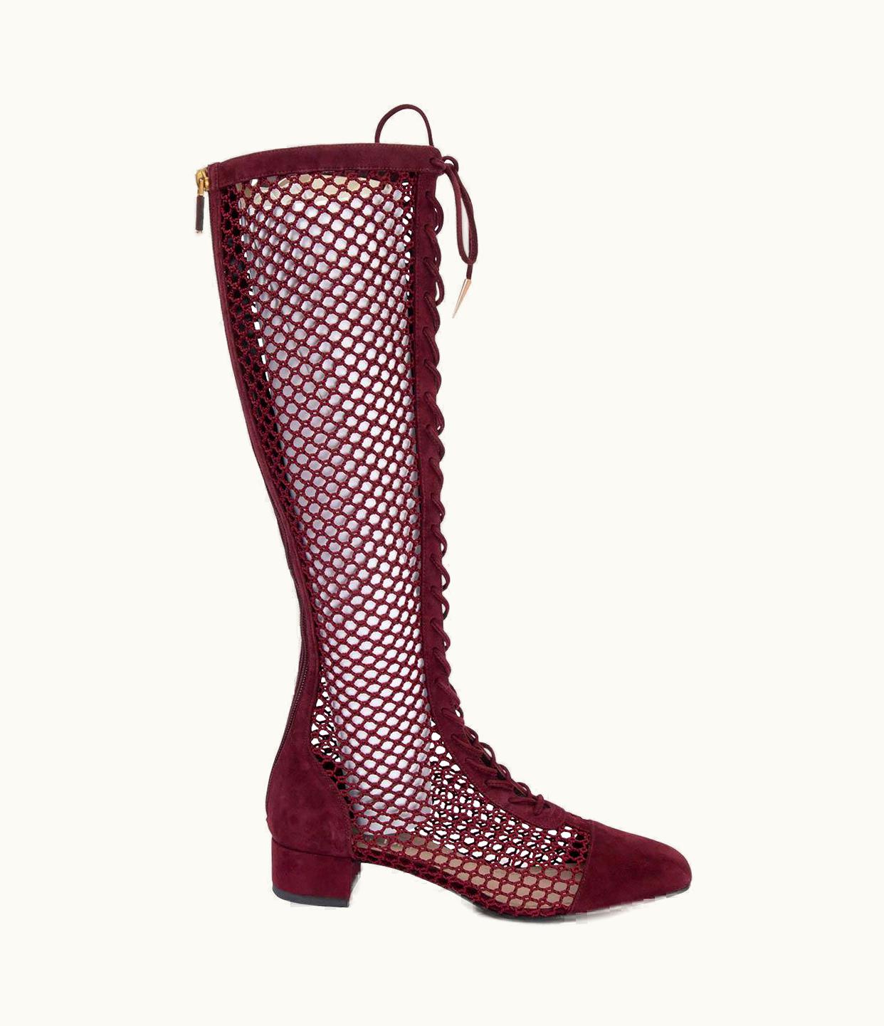 Dior Christian Dior Burgundy Suede 2018 Naughtily-d Fishnet Boots Shoes