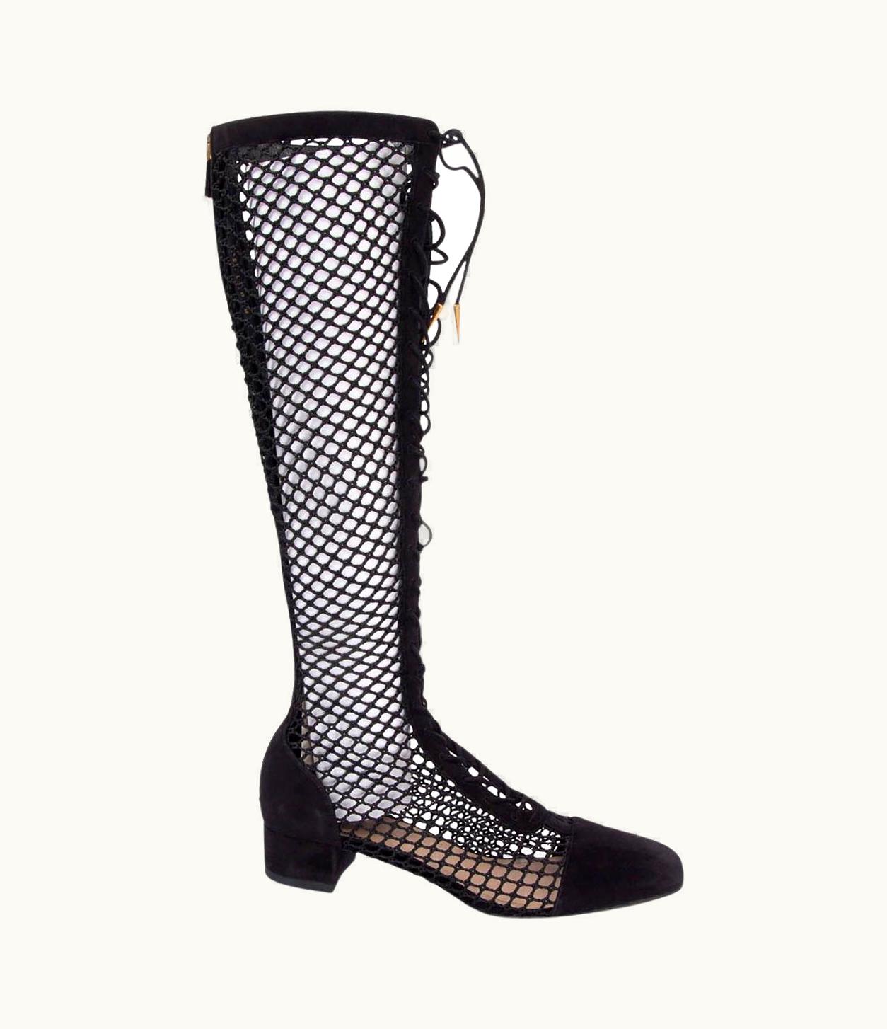 Dior Christian Dior Black Suede 2018 Naughtily-d Fishnet Boots Shoes