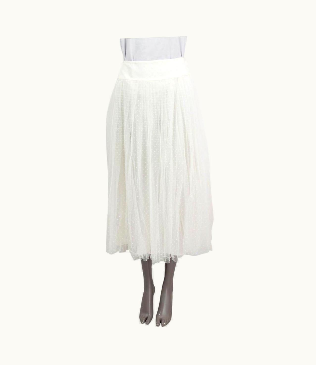 Dior Christian Dior White 2017 Plumetis Polka Dot Tulle Midi Skirt