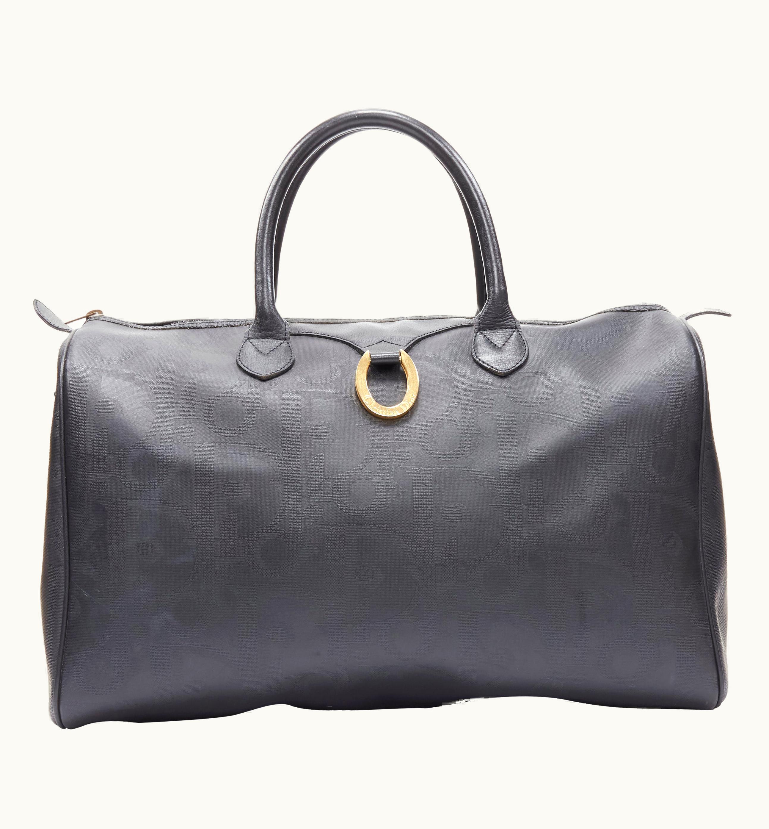 Dior Vintage Christian Dior Black Xl Oblique Monogram Coated Canvas Weekender Bag