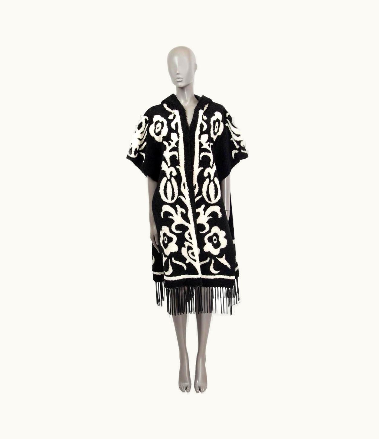 Dior Christian Dior Black & White 2019 Fringed Floral Shearling Poncho Jacket Os