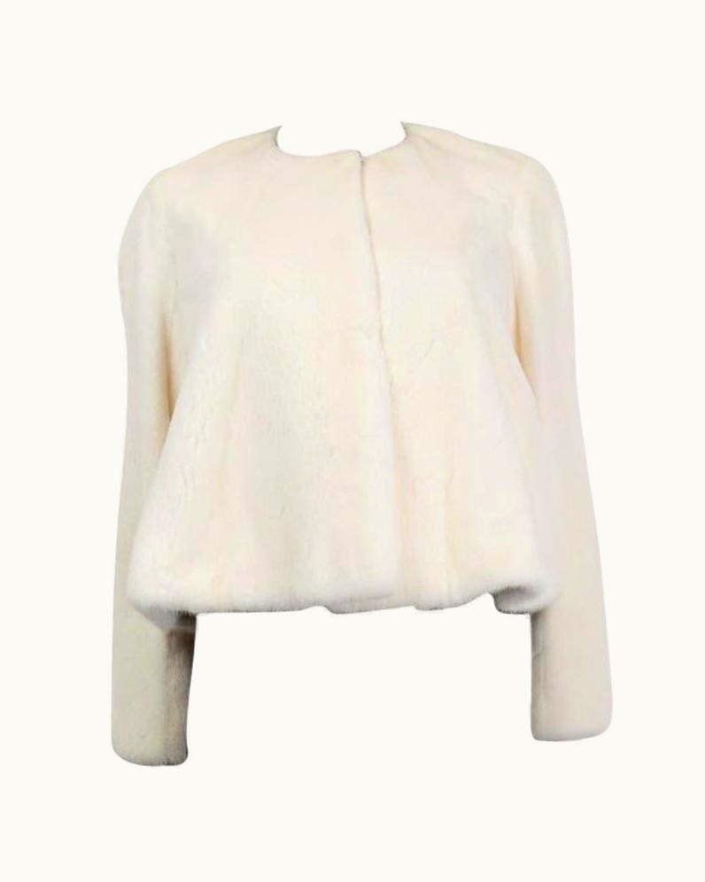 Dior Christian Dior Ivory White Mink Fur Collarless Cropped Jacket