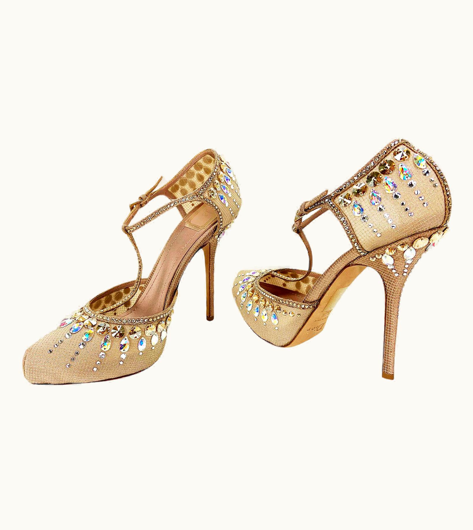 Dior Christian Dior Nude Crystal Embellished T-strap Shoes Pumps