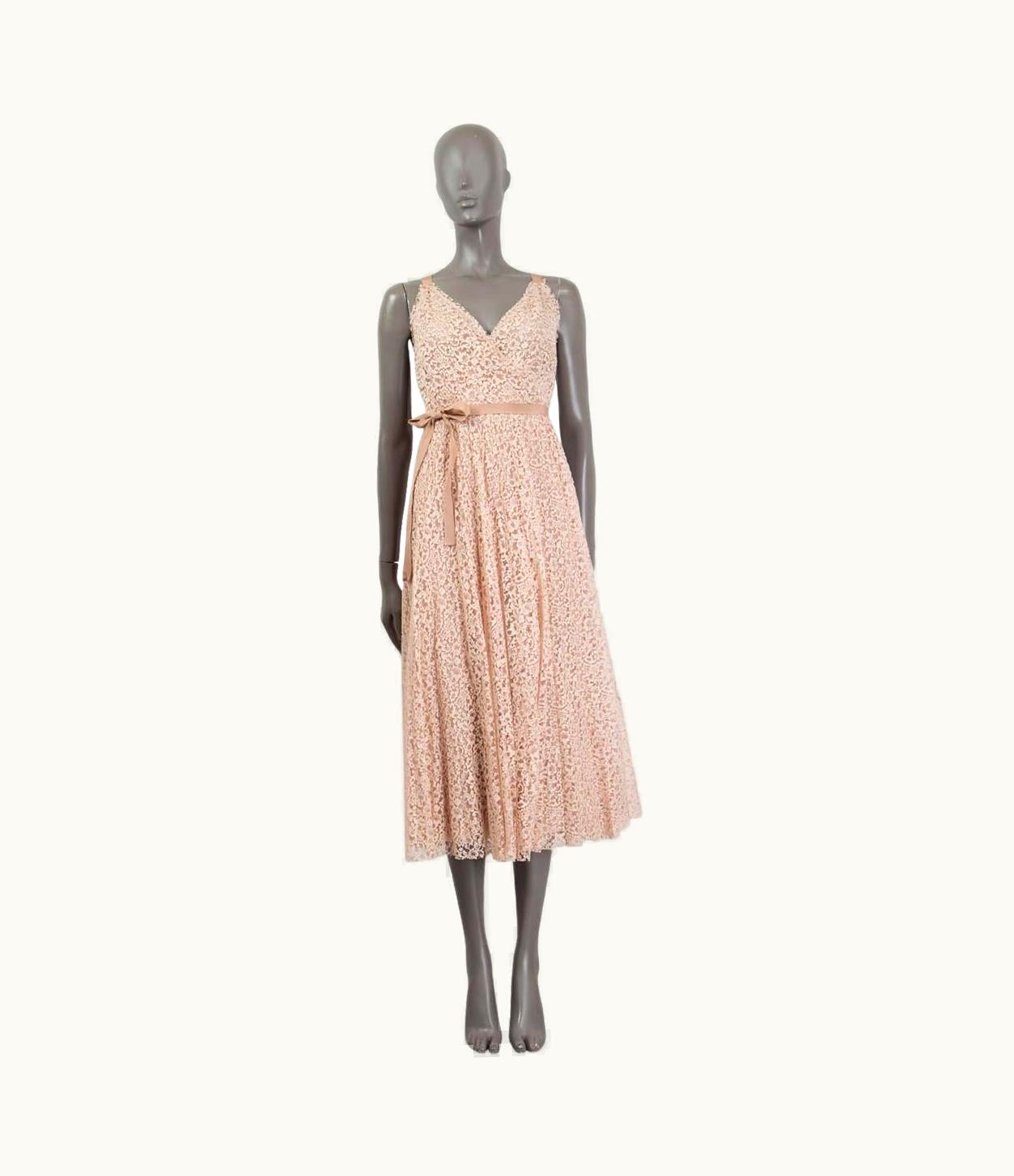 Dior Christian Dior Dusty Pink Cotton 2019 Lace Sleeveless Wrap Dress