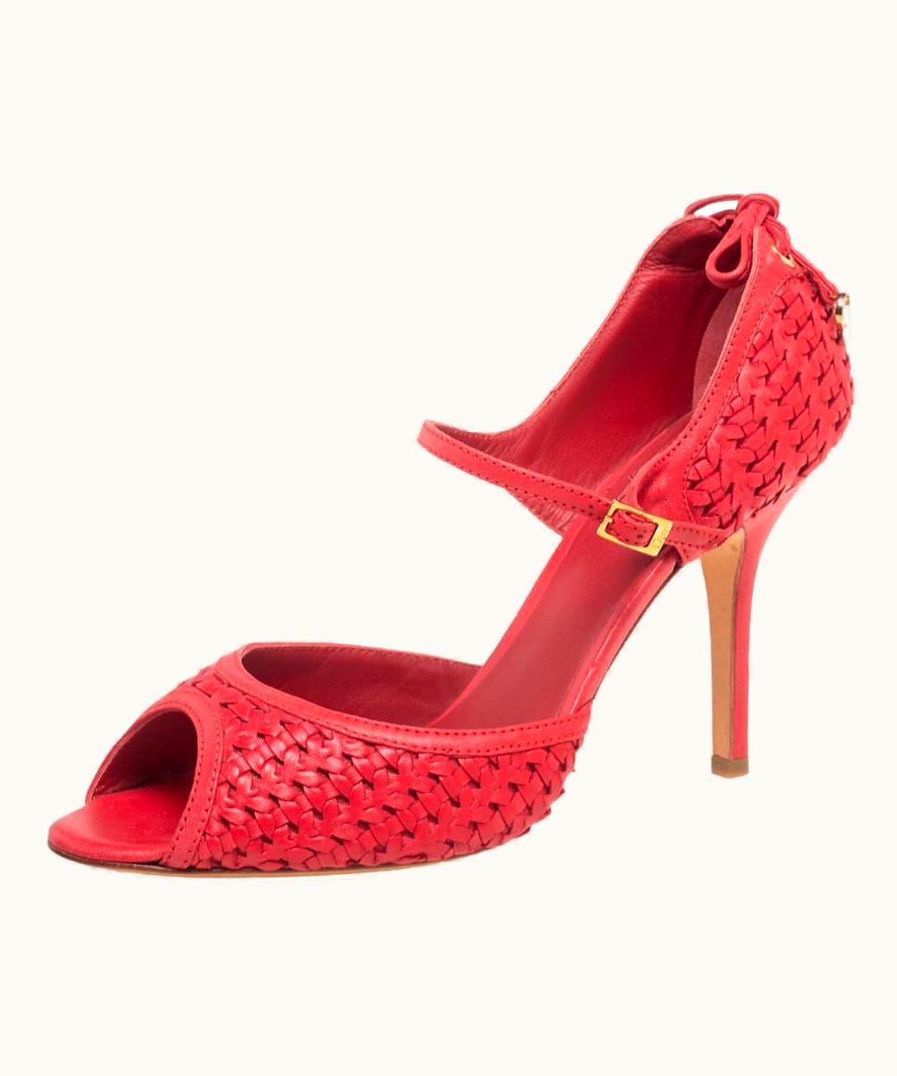 Dior Dior Red Woven Leather Ankle Strap Sandals  UZ0571156