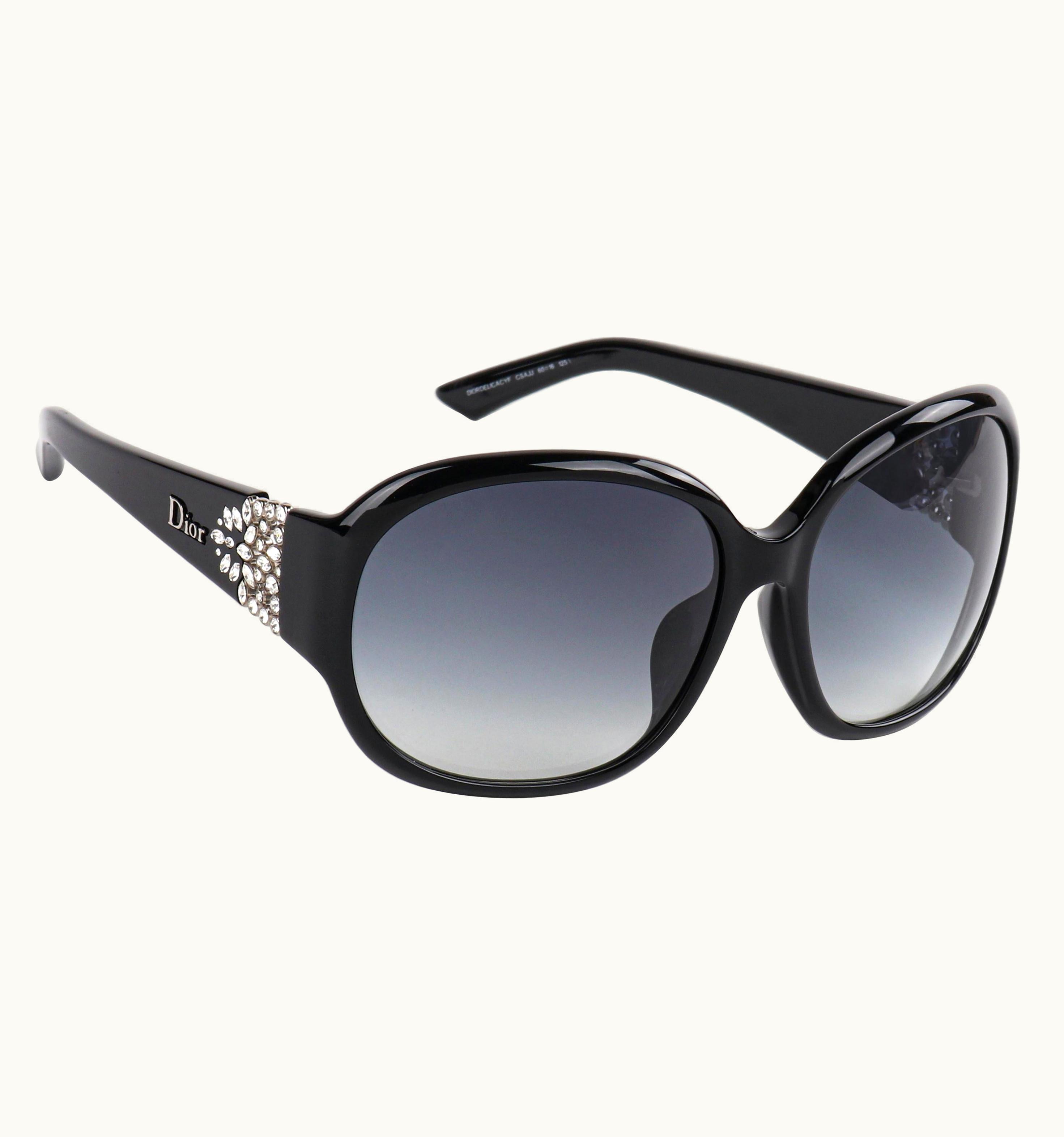 Dior Christian Dior "Delicacy F" Ltd Ed. Black Swarovski Crystal Oversized Sunglasses