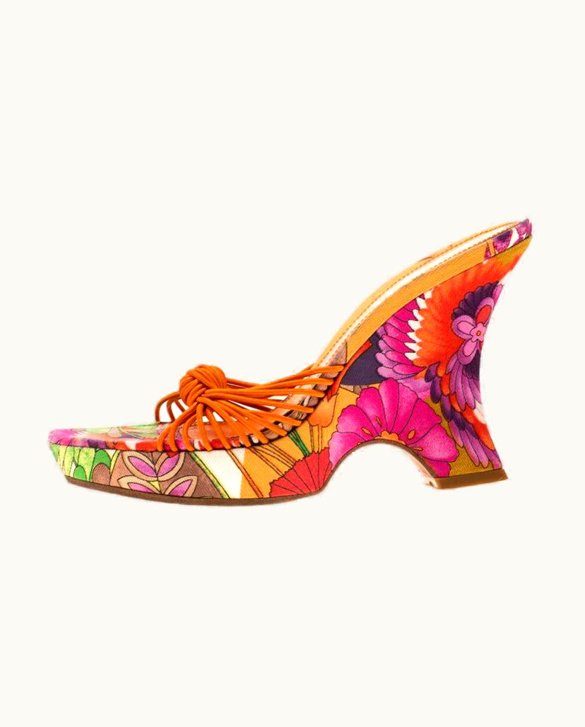 Dior Dior Multicolor Floral Print Fabric Wedge Platform Slide Sandals