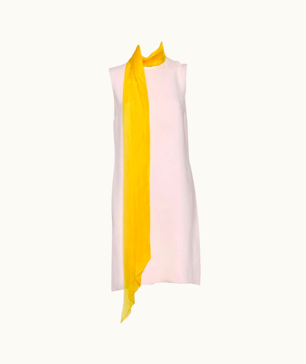 Dior Christian Dior Pink Silk Contrast Neck Wrap Detail Shift Dress
