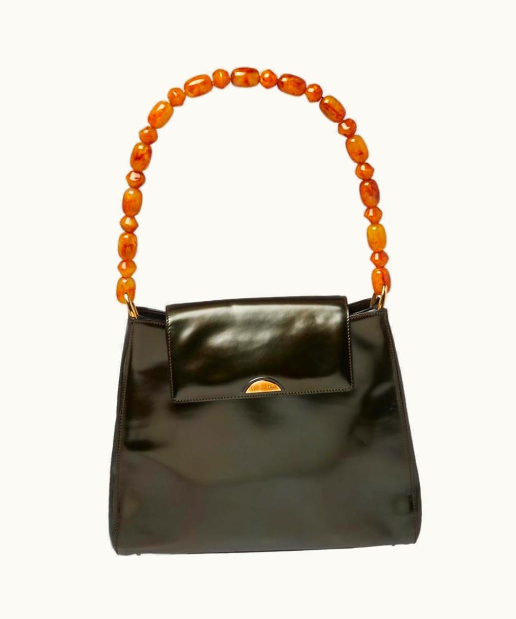 Dior Dior Metallic Olive Green Glossy Leather Vintage Malice Pearl Shoulder Bag