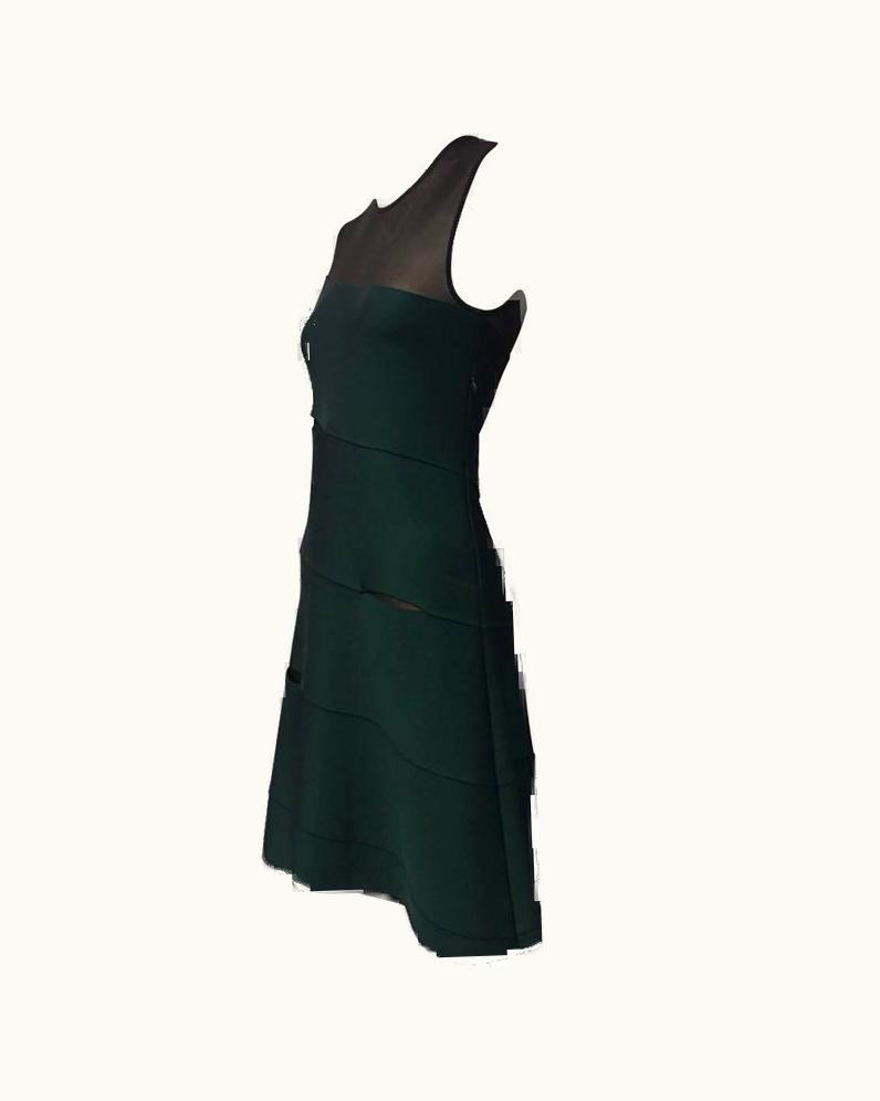 Dior Raf Simmons For Christian Dior Hunter Green Mesh & Knit Bandage Dress