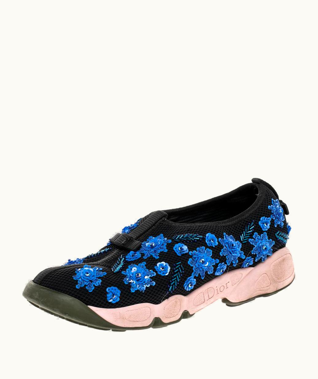Dior Dior Black/Blue Mesh Fusion Embellished Slip On Sneakers