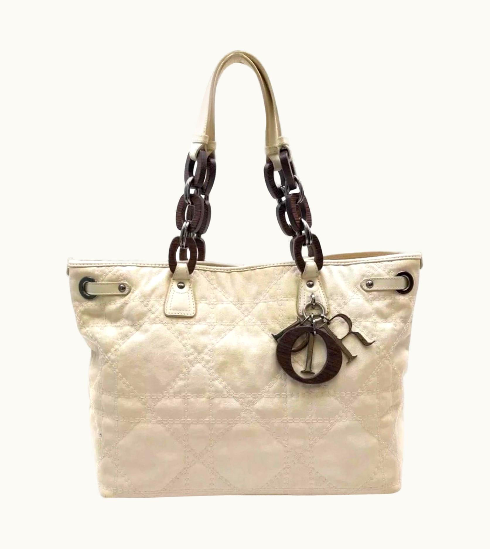 Dior Christian Dior Tote Shopping Bag White Canvas Bag With Logo, Medium