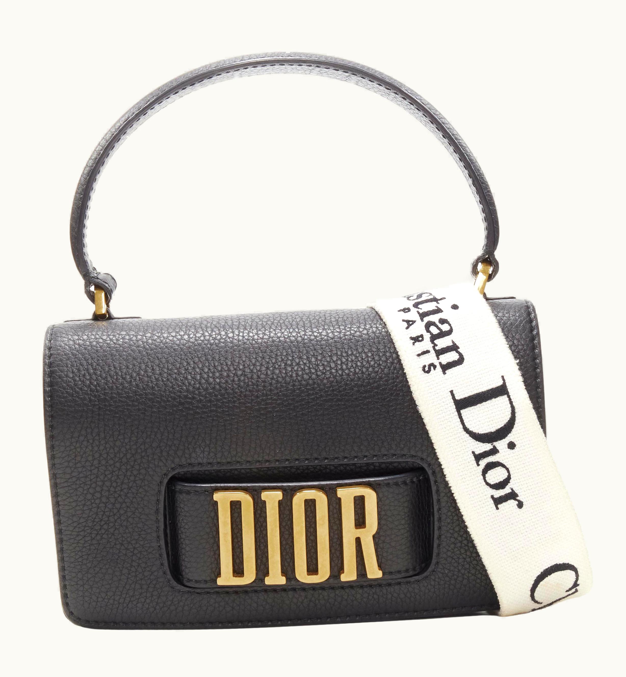 Dior Christian Dior Diorevolution Black Gold Leather Logo Canvas Strap Top Handle Bag