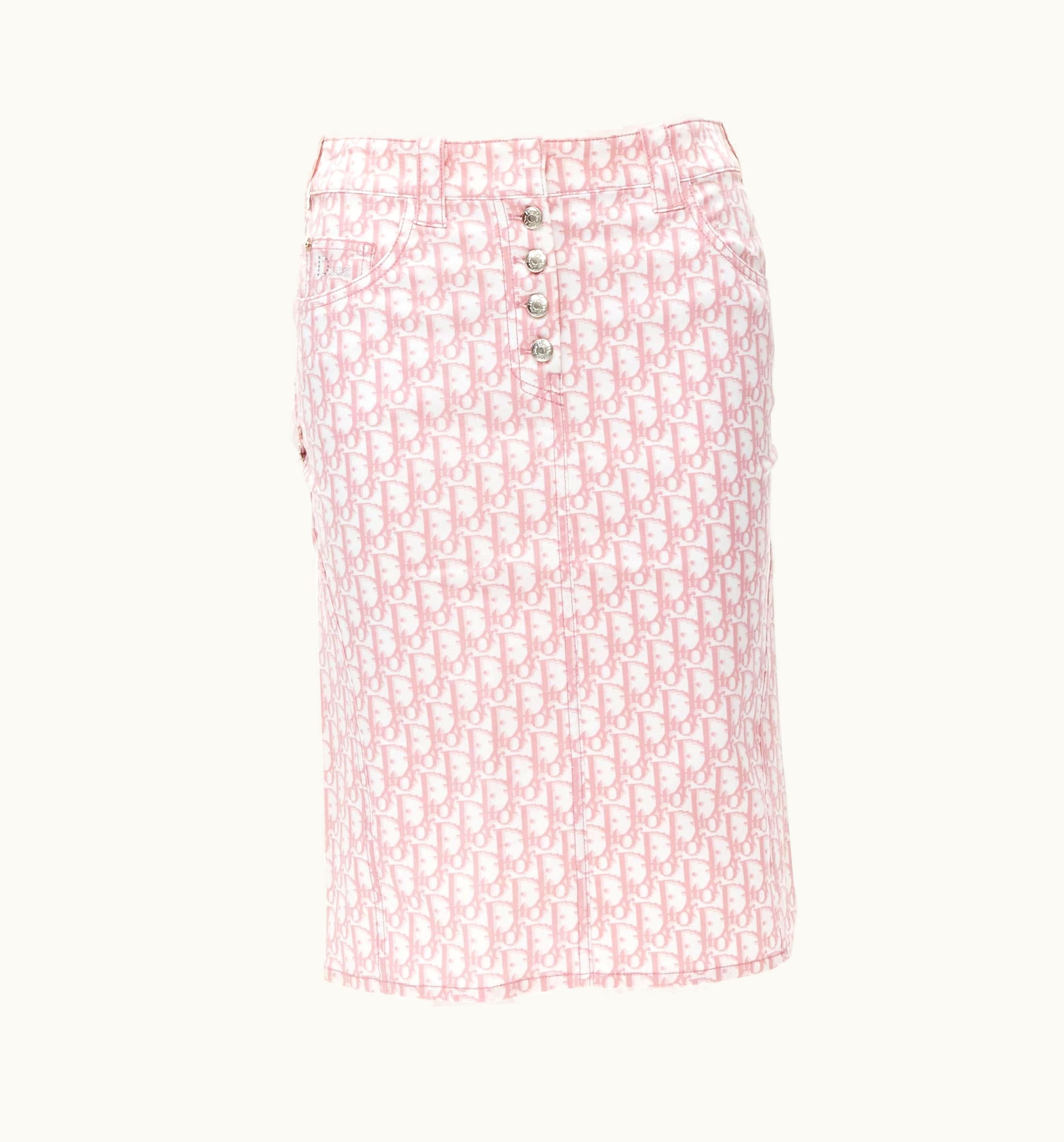 Dior Christian Dior Galliano Y2k Pink Oblique Monogram Crystal Blossom Skirt