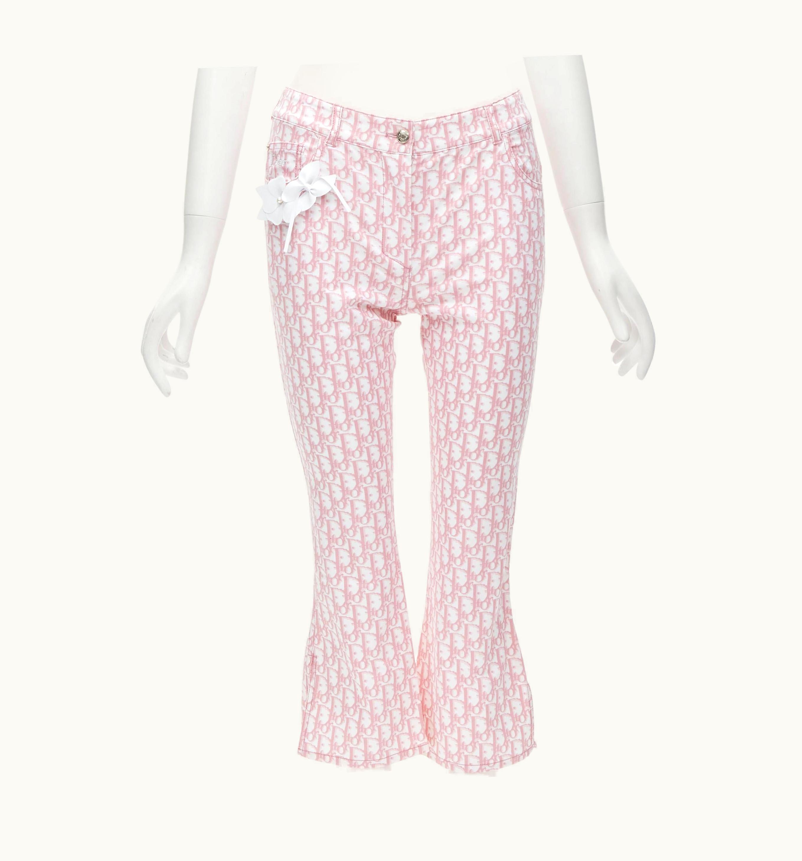 Dior Christian Dior Galliano Y2k Pink Monogram Crystal Flared Cropped Pants