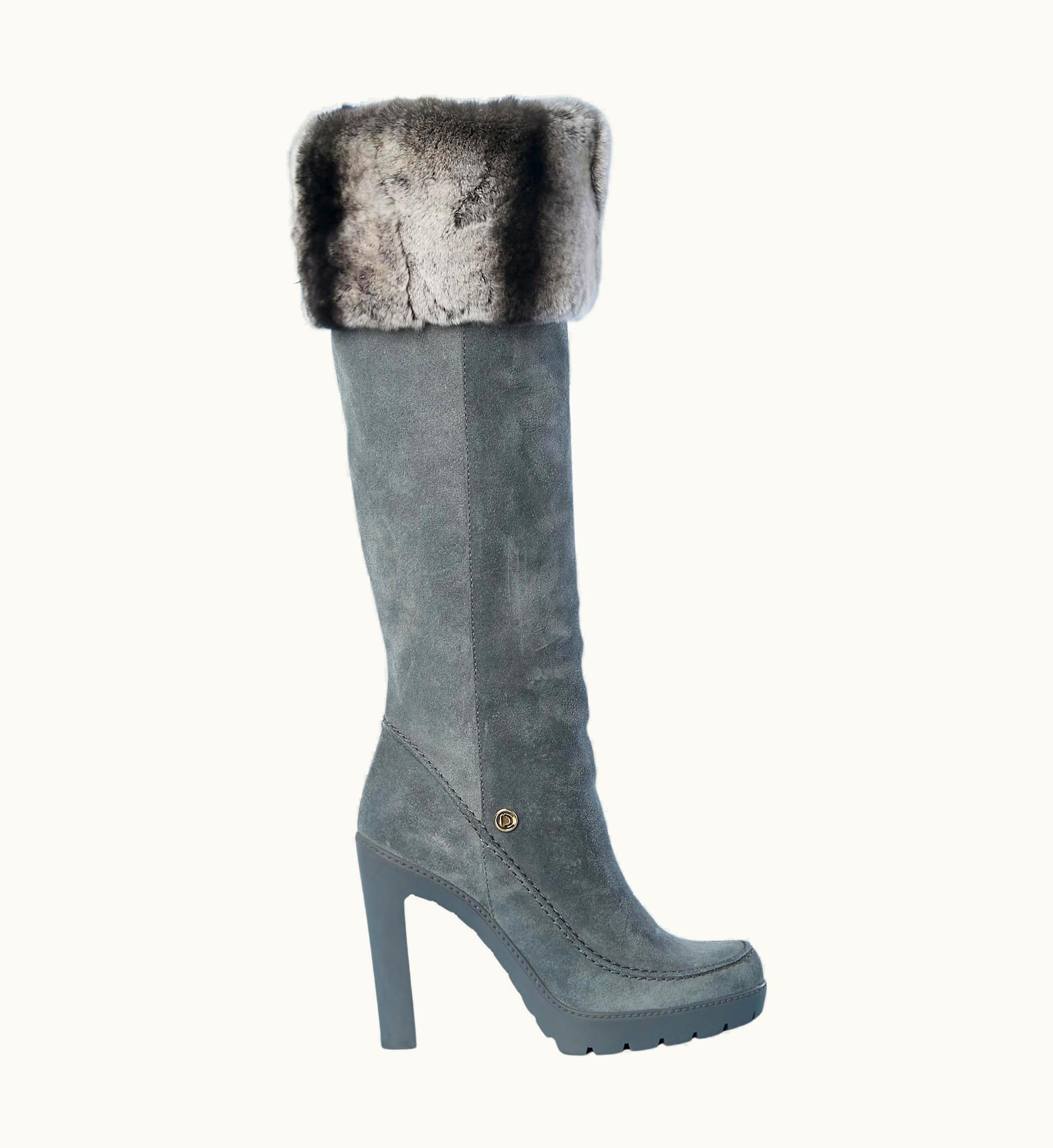 Dior Grey Suede Boots With Furs Edge On The Top Dior New