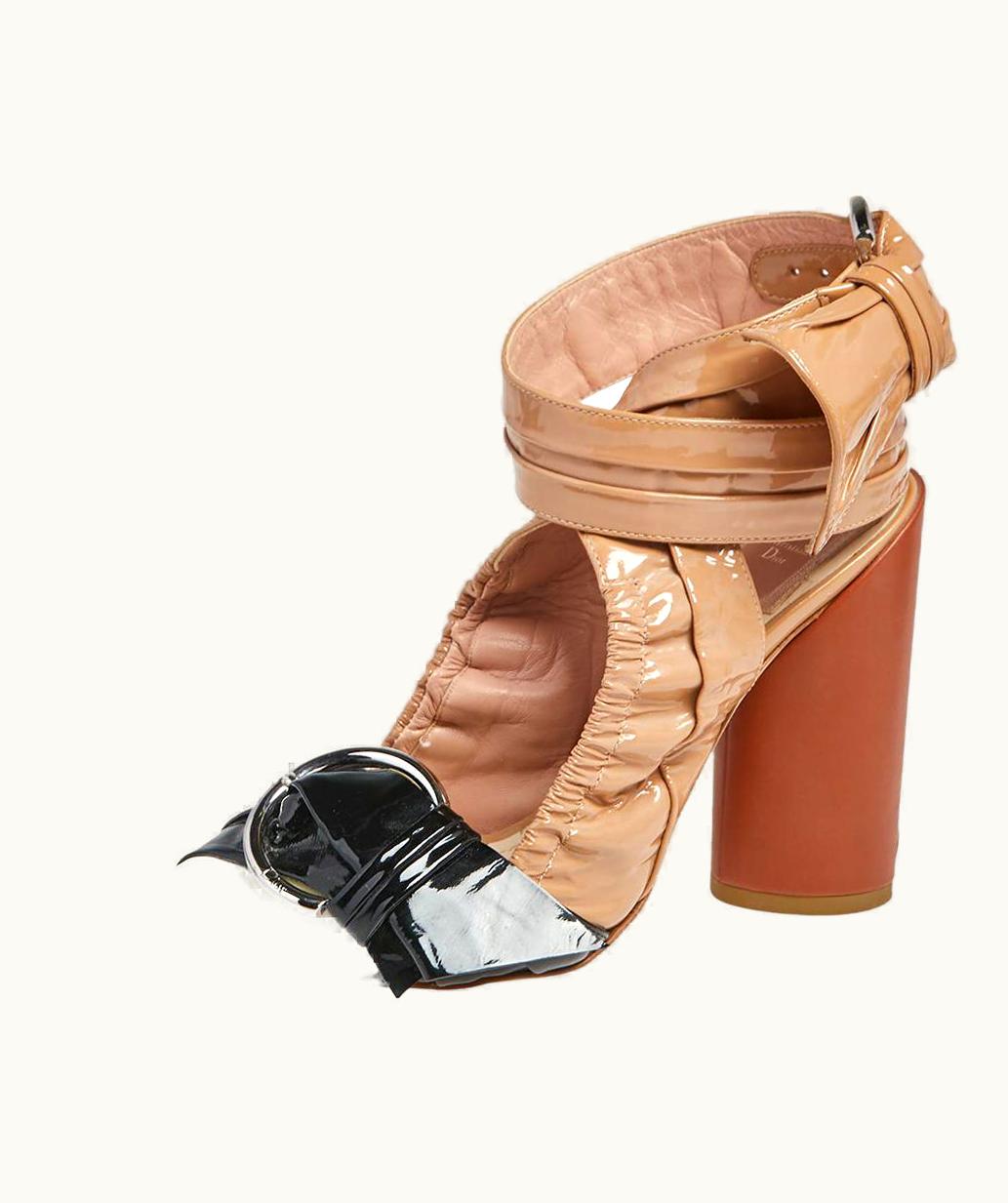 Dior Dior Multicolor Patent Leather Conquest Buckle Detail Ankle Wrap Sandals