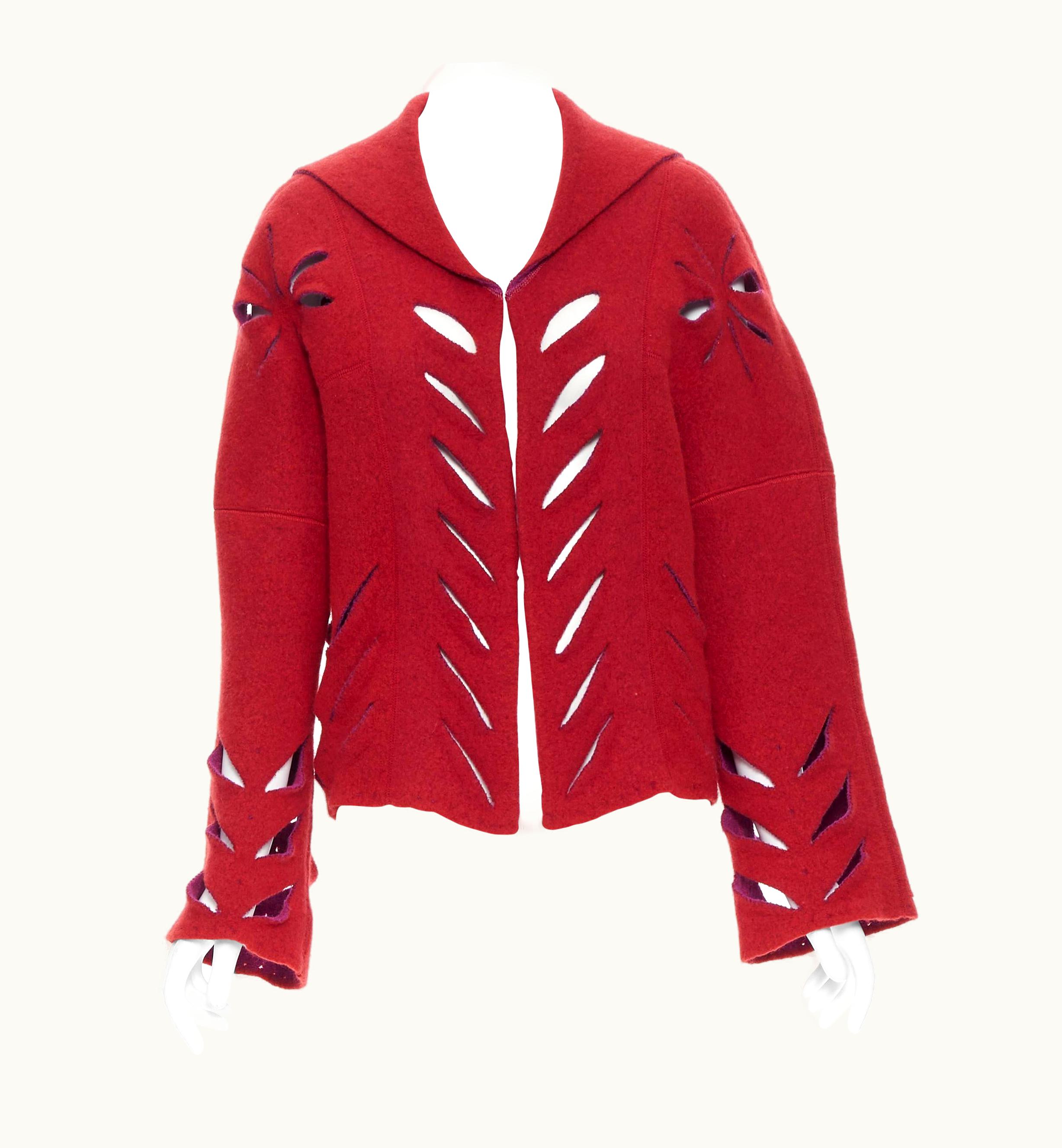 Dior Vintage Christian Dior Galliano Red Purple Lined Wool Angora Slash Slit Coat