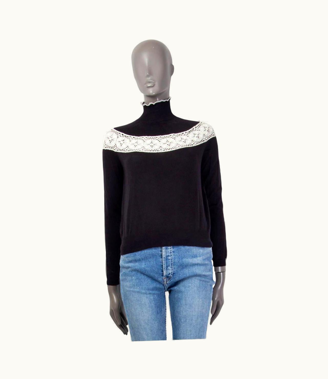 Dior Christian Dior Black Cashmere & Silk 2018 Crochet Trim Mock Neck Sweater