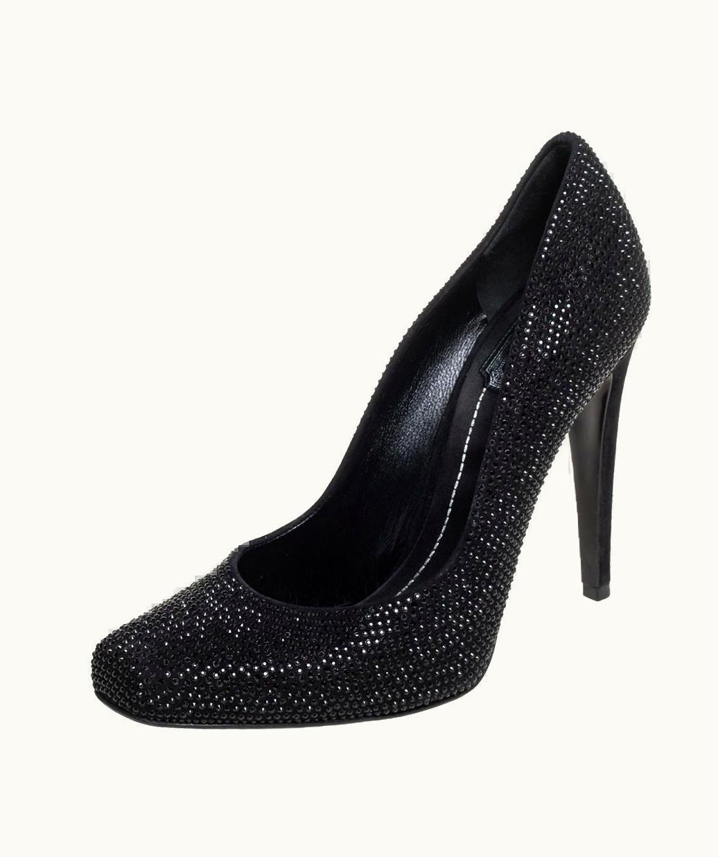 Dior Dior Black Crystal Embellished Suede Square Toe Pumps