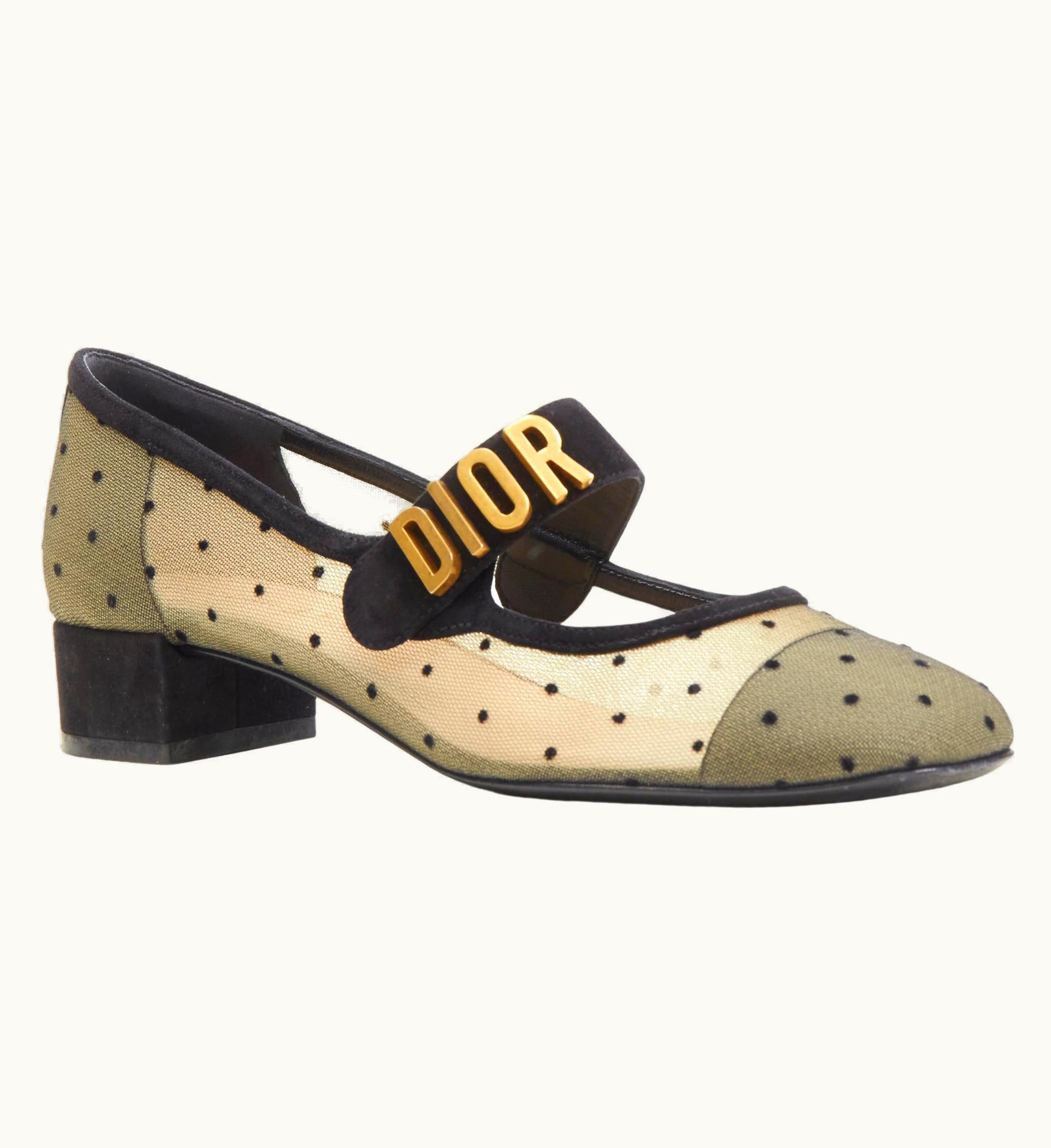 Dior Christina Dior Baby D Gold Logo Strap Nude Mesh Polka Dot Maryjane Pump