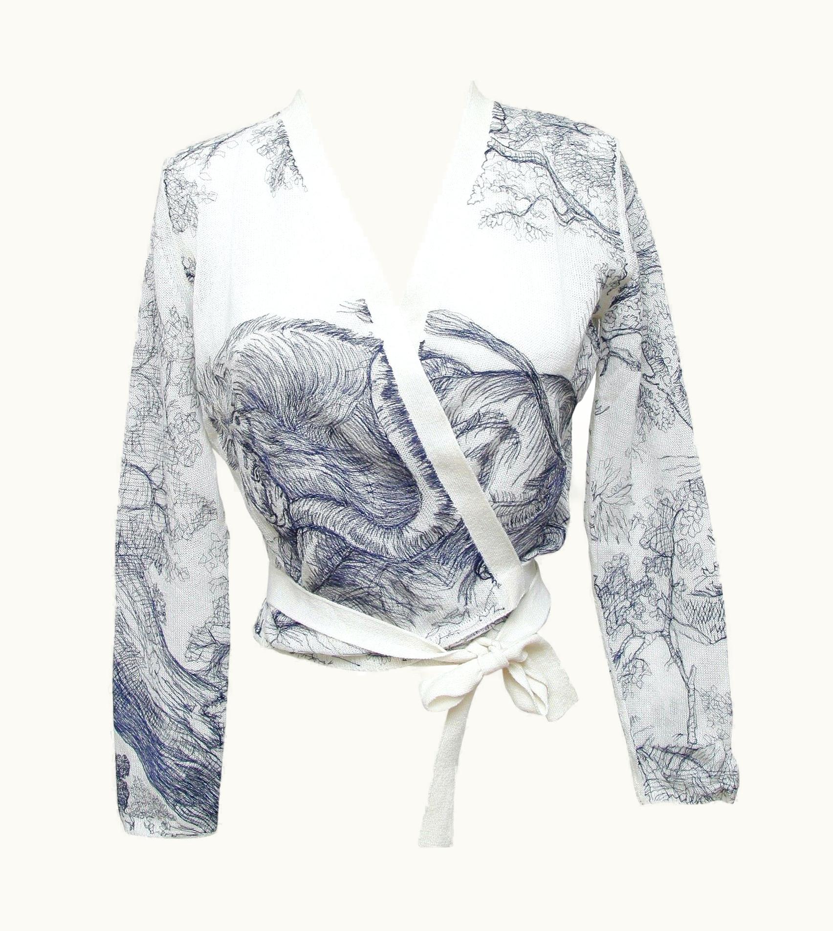 Dior Dior Cardigan Sweater Wrap Long Sleeve Toile De Jouy Navy Blue 38 Nwot