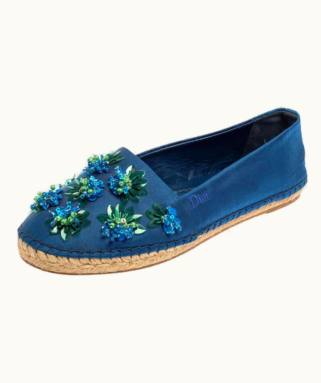 Dior Dior Blue Mesh Espadrille Slip On Ballet Flats