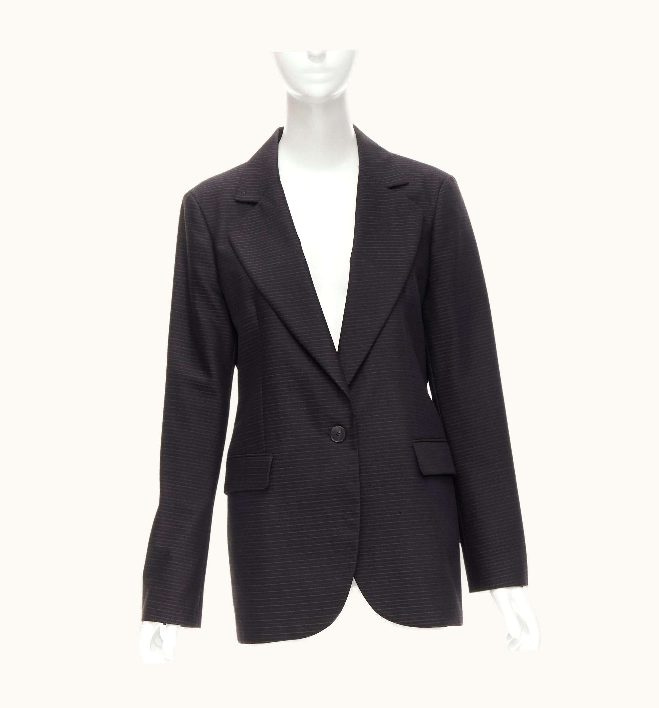 Dior Christian Dior Wool Silk Black Brown Horizontal Pinstripe Blazer Jacket