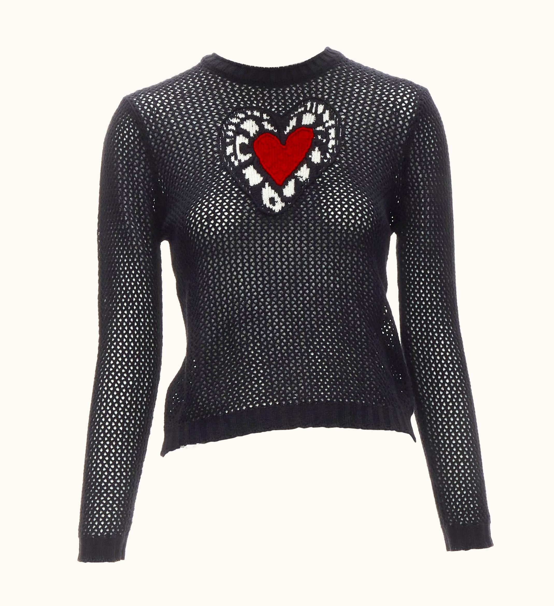 Dior Christian Dior Niki De Saint Phalle Runway Red Heart Crochet Open Knit Sweater