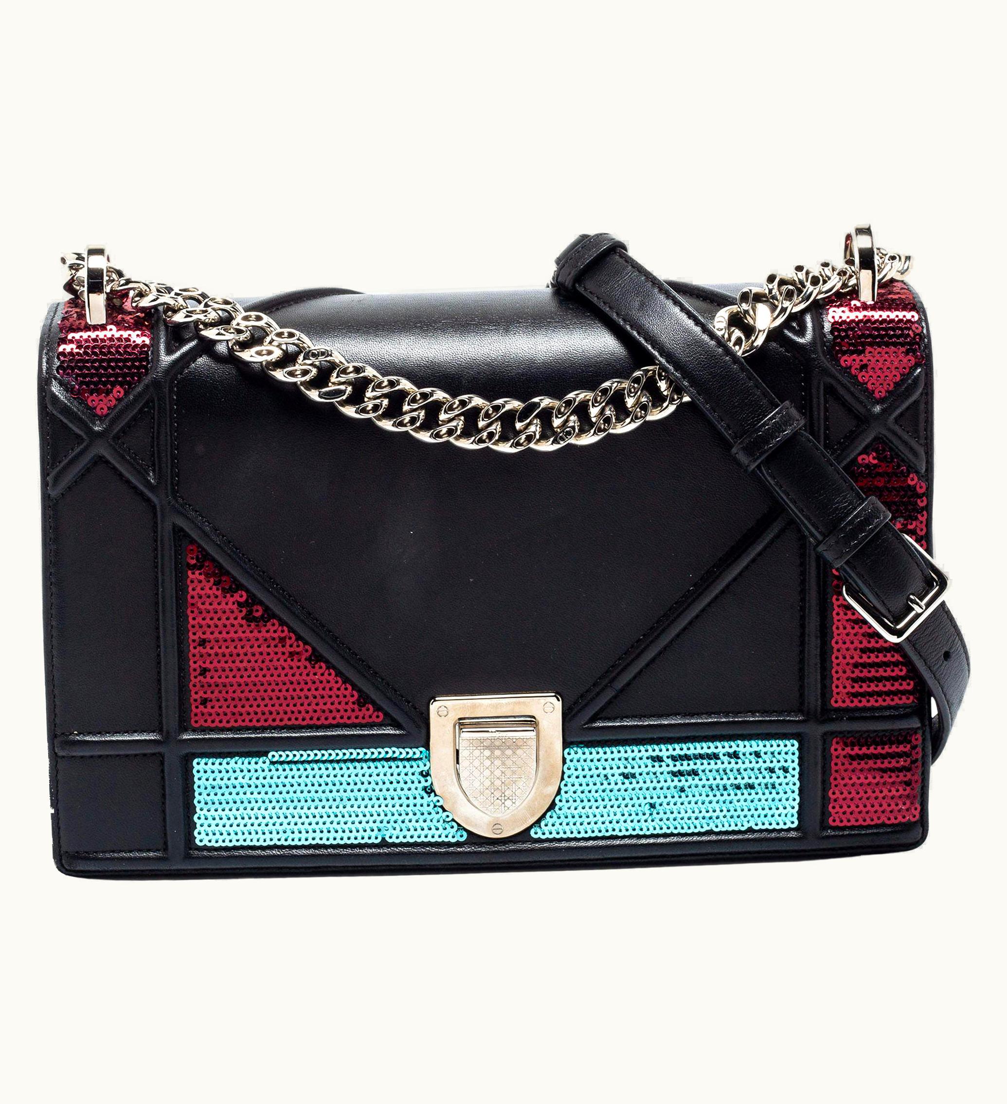 Dior Dior Tri Color Leather And Sequins Medium Diorama Flap Shoulder Bag