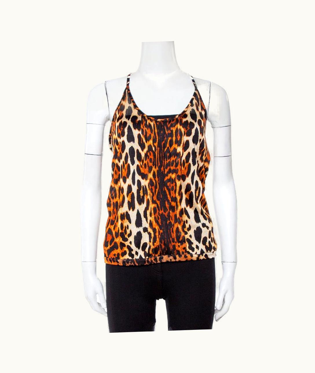 Dior Dior Brown Leopard Print Knit Pleat Front Tank Top