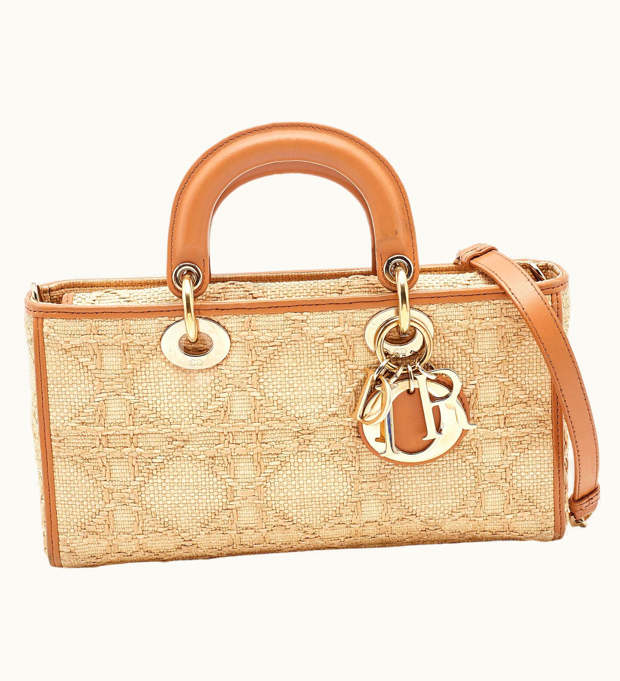 Dior Dior Beige/Brown Cannage Raffia And Leather Lady D-Joy Bag