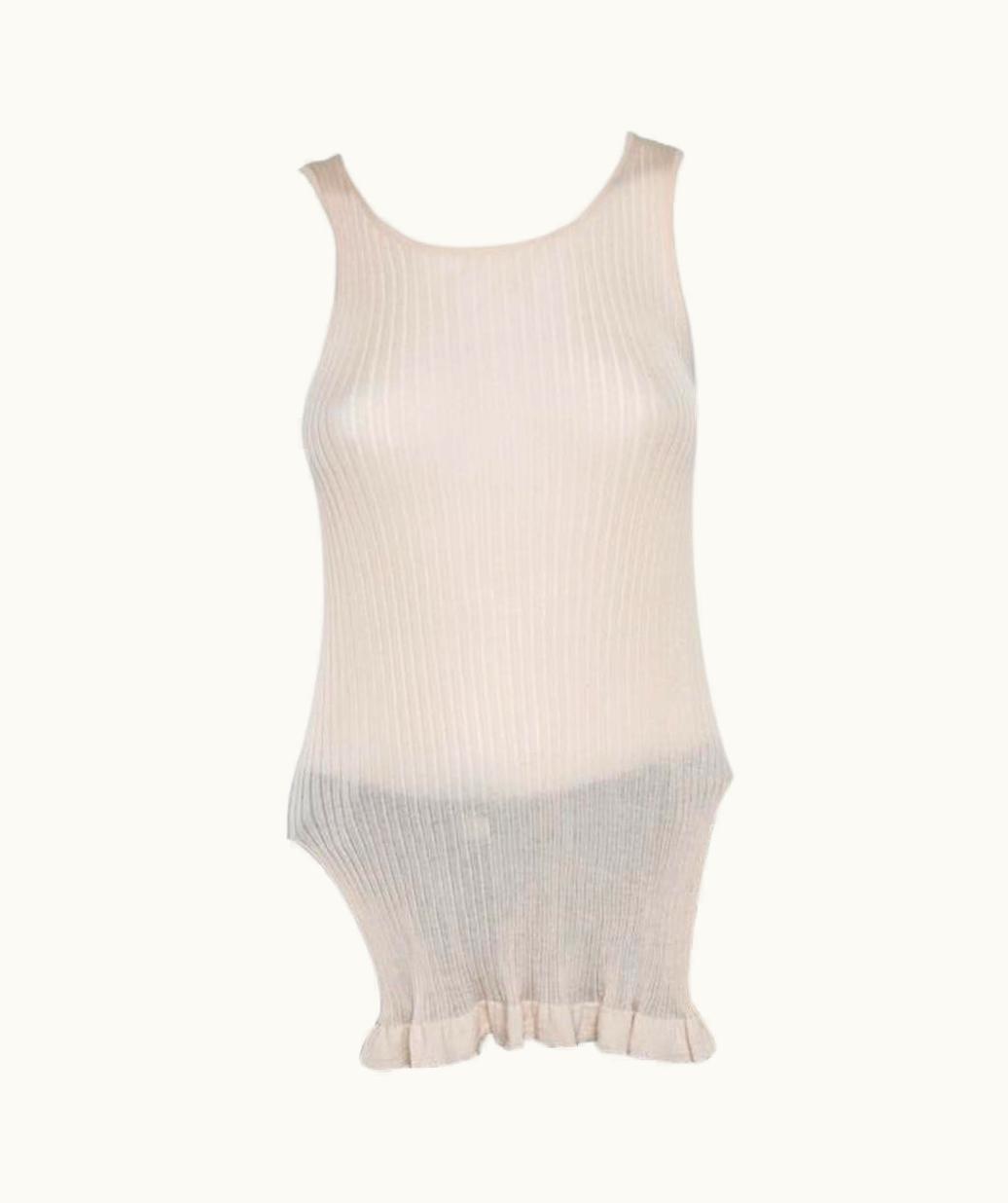 Dior Christian Dior Beige Rib Knit Front Tie Detail Sleeveless Top